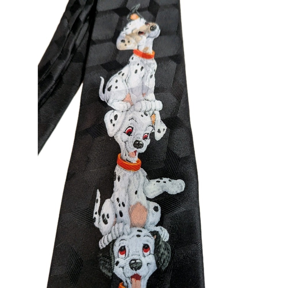 Vintage Addiction Dalmatian Puppy Stack Necktie 90s Novelty Black Retro Dog - Picture 5 of 6